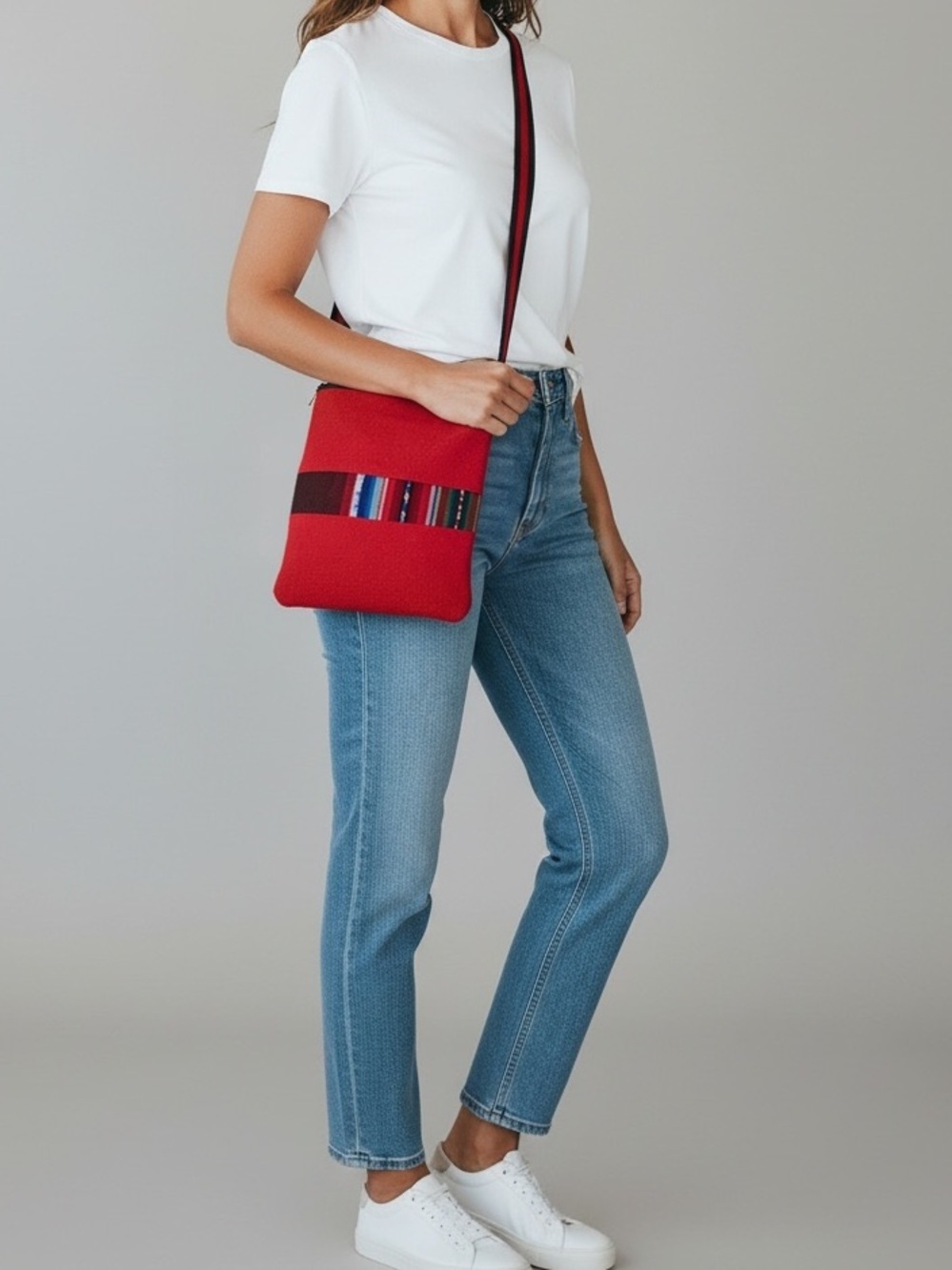 Red Woven Serape Style Boho Crossbody Bag